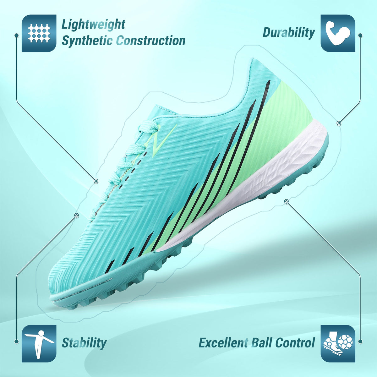 Vizari Tesoro Youth Turf Soccer Shoes – Aqua/Mint