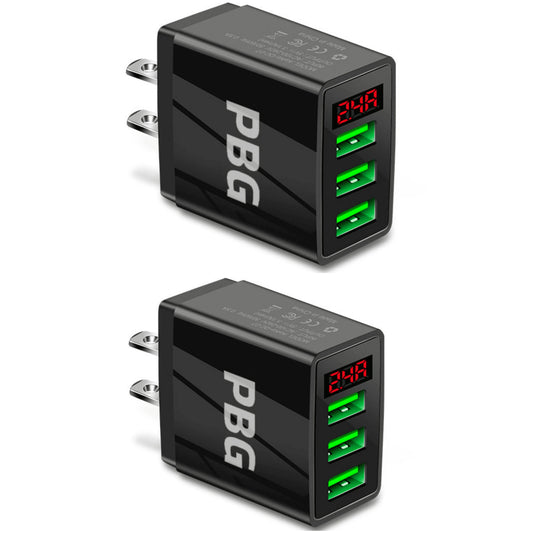 3-Port 2 pack USB Quick Wall Charger with LED Voltage Display - Safe & Fast Charging