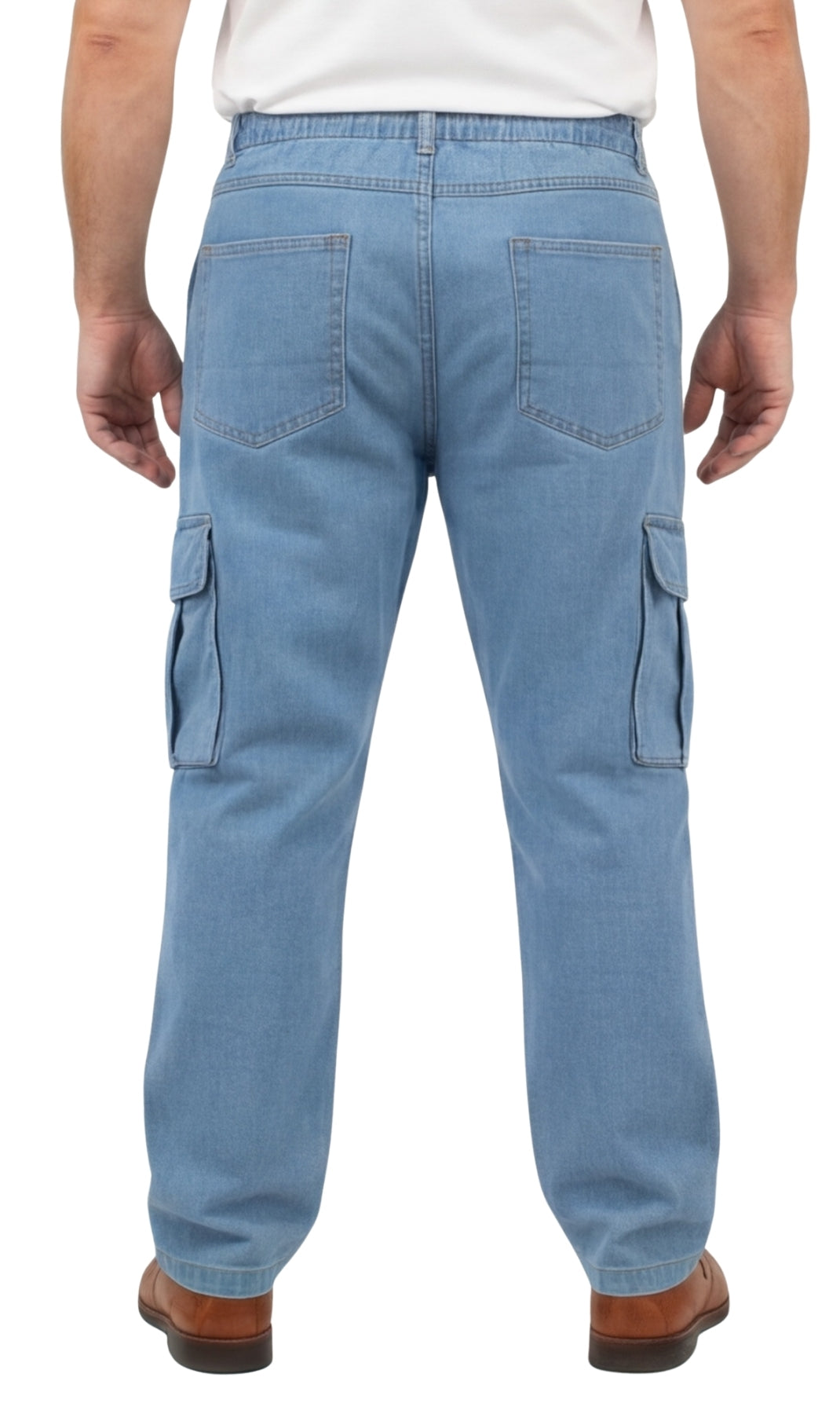 Men's Lightweight Double Cargo Pocket Pull-On Jeans – Cotton Blend Cargo Pants with Elastic Waist