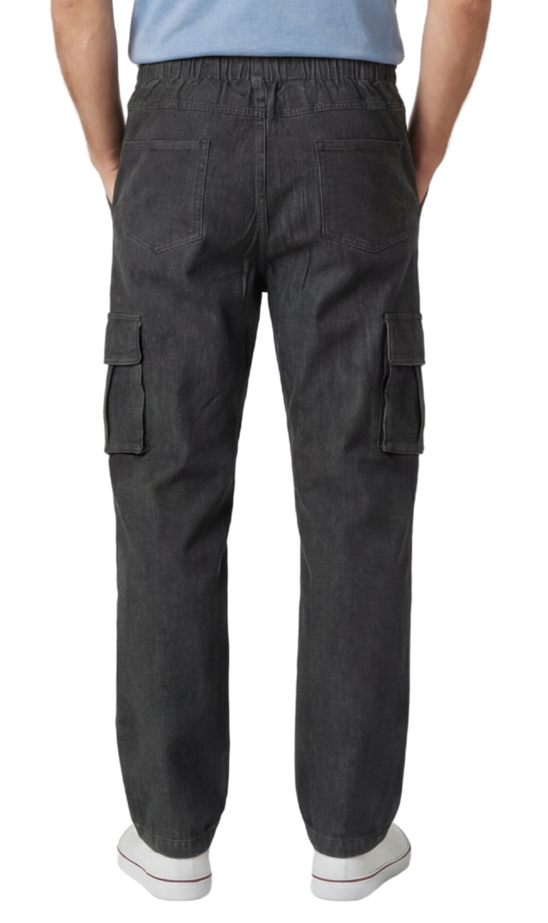 Men's Lightweight Double Cargo Pocket Pull-On Jeans – Cotton Blend Cargo Pants with Elastic Waist