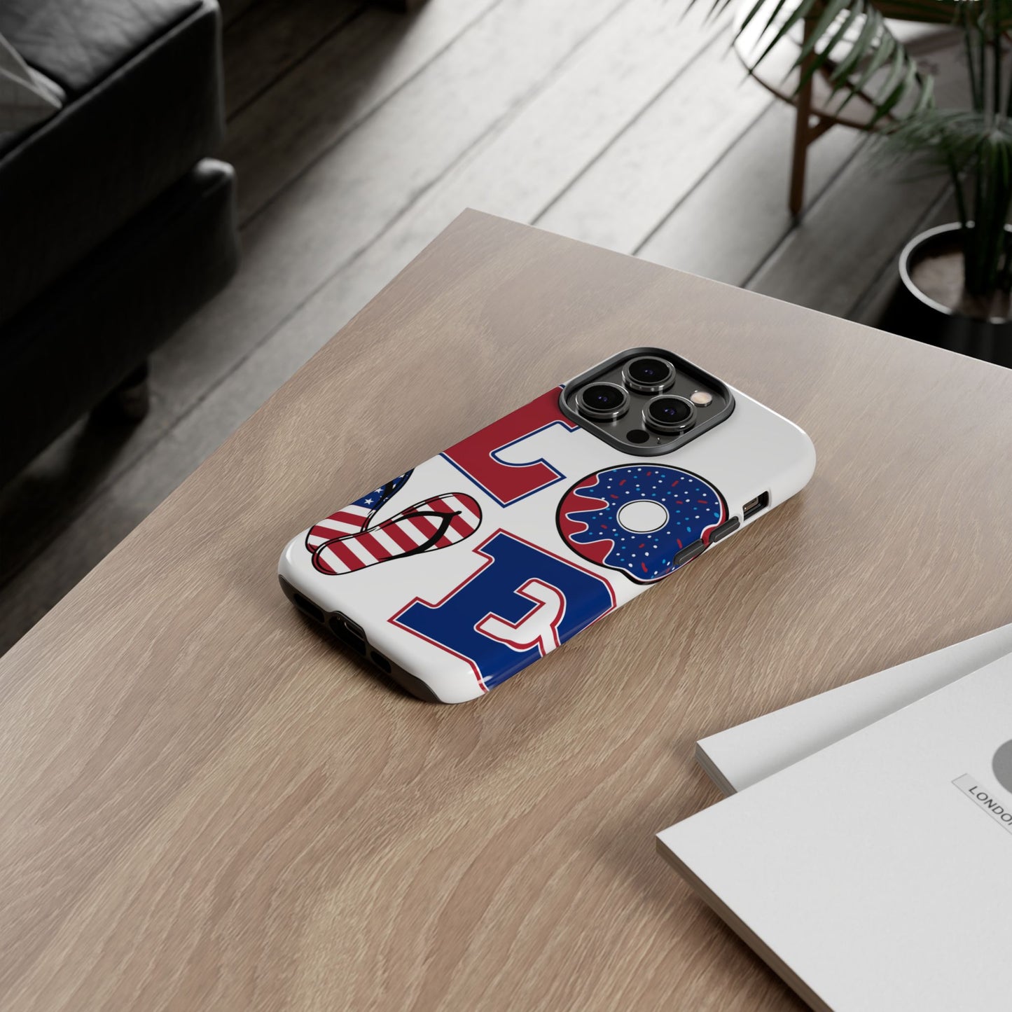 Patriotic "Love" Tough Case – American Flag Flip Flop & Donut Phone Cover