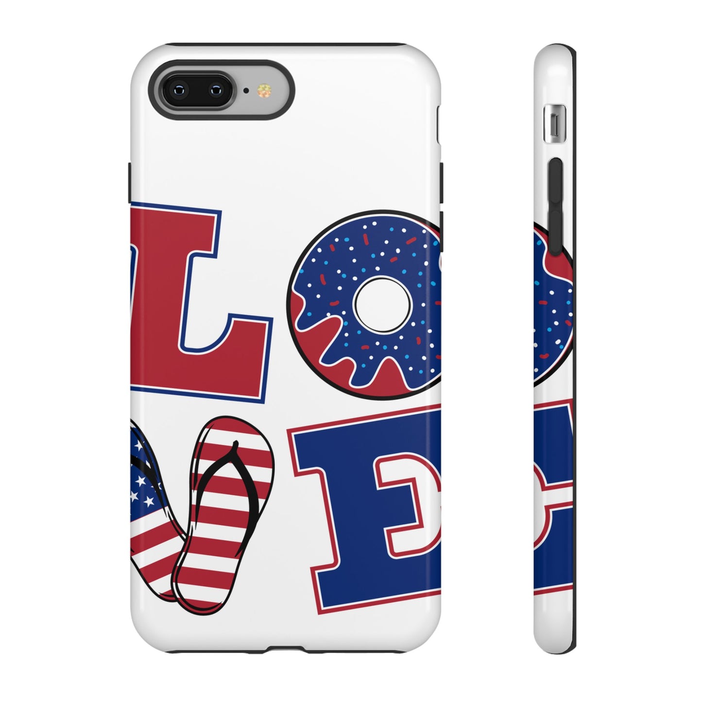 Patriotic "Love" Tough Case – American Flag Flip Flop & Donut Phone Cover
