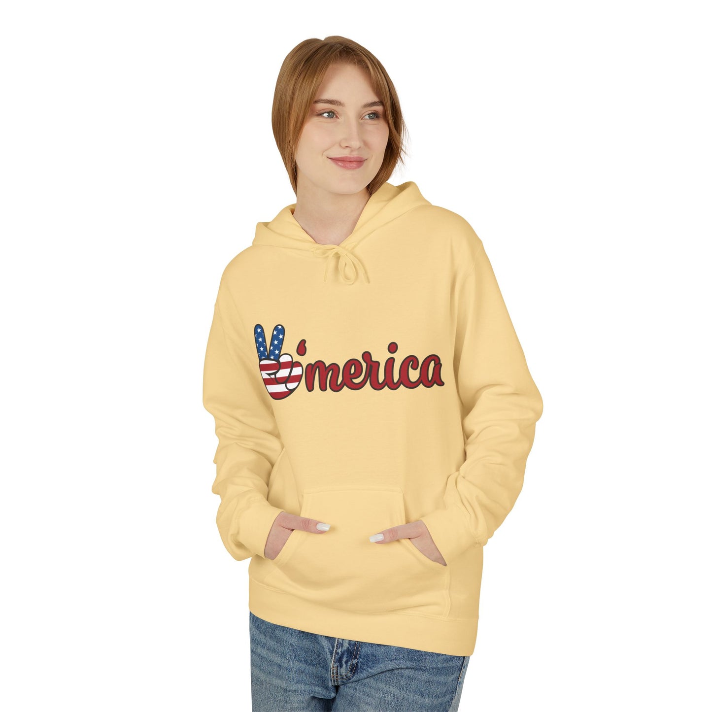 Patriotic 'Merica Peace Sign Hoodie — American Flag LOVE Back Graphic