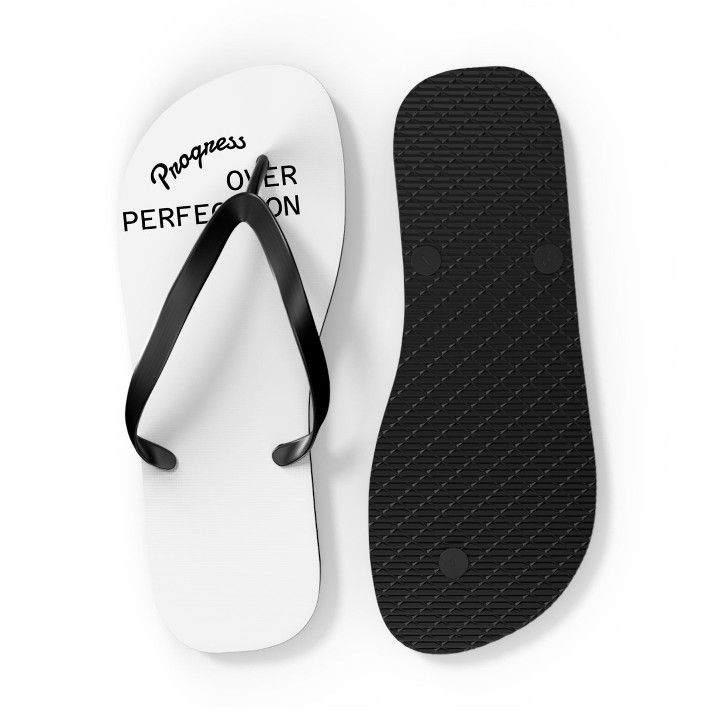 Flip Flops – “Progress Over Perfection” Beach Sandals – Inspirational Summer Footwear