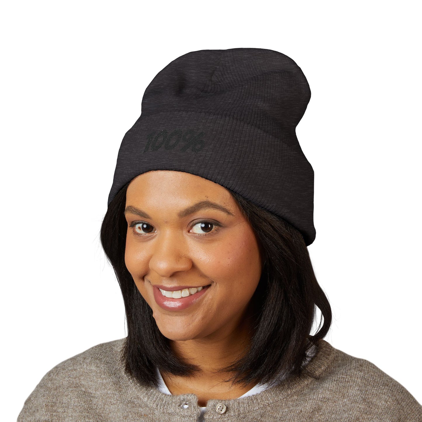 100% Embroidered Cuffed Beanie — Minimal Knit Winter Hat