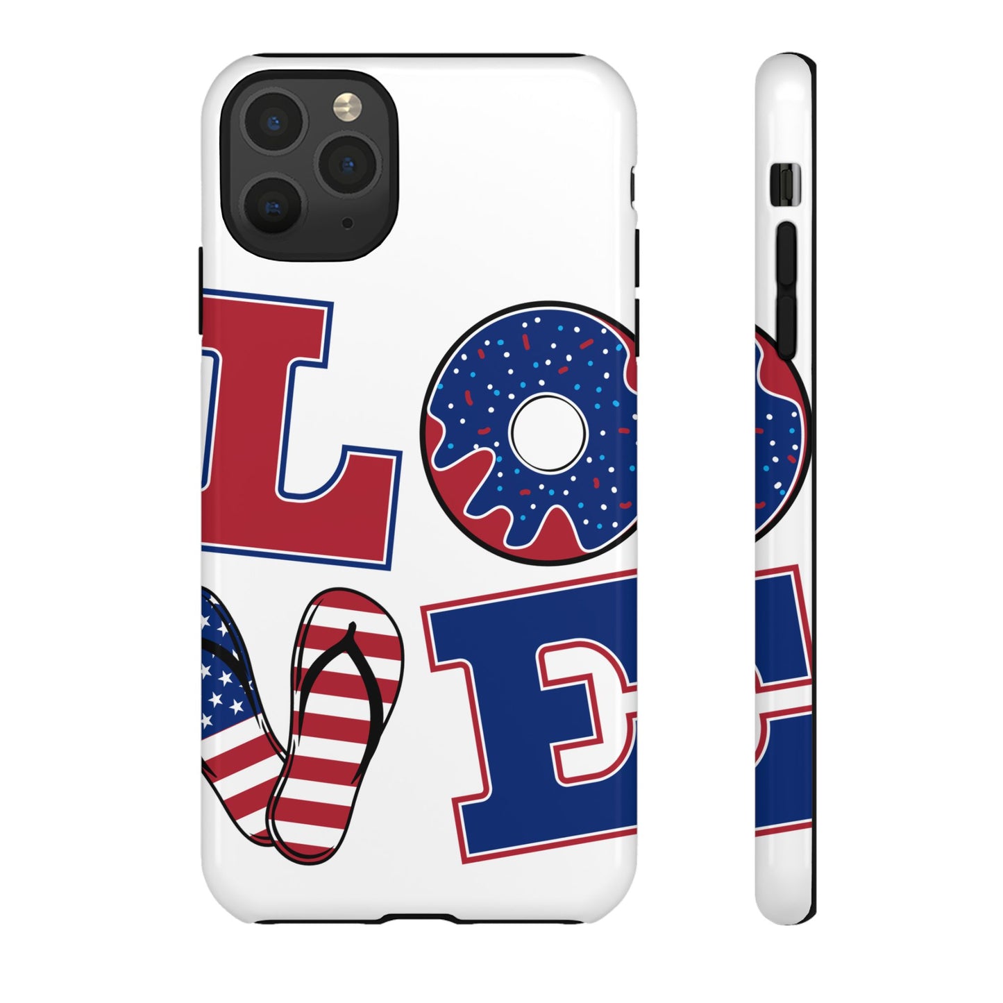 Patriotic "Love" Tough Case – American Flag Flip Flop & Donut Phone Cover