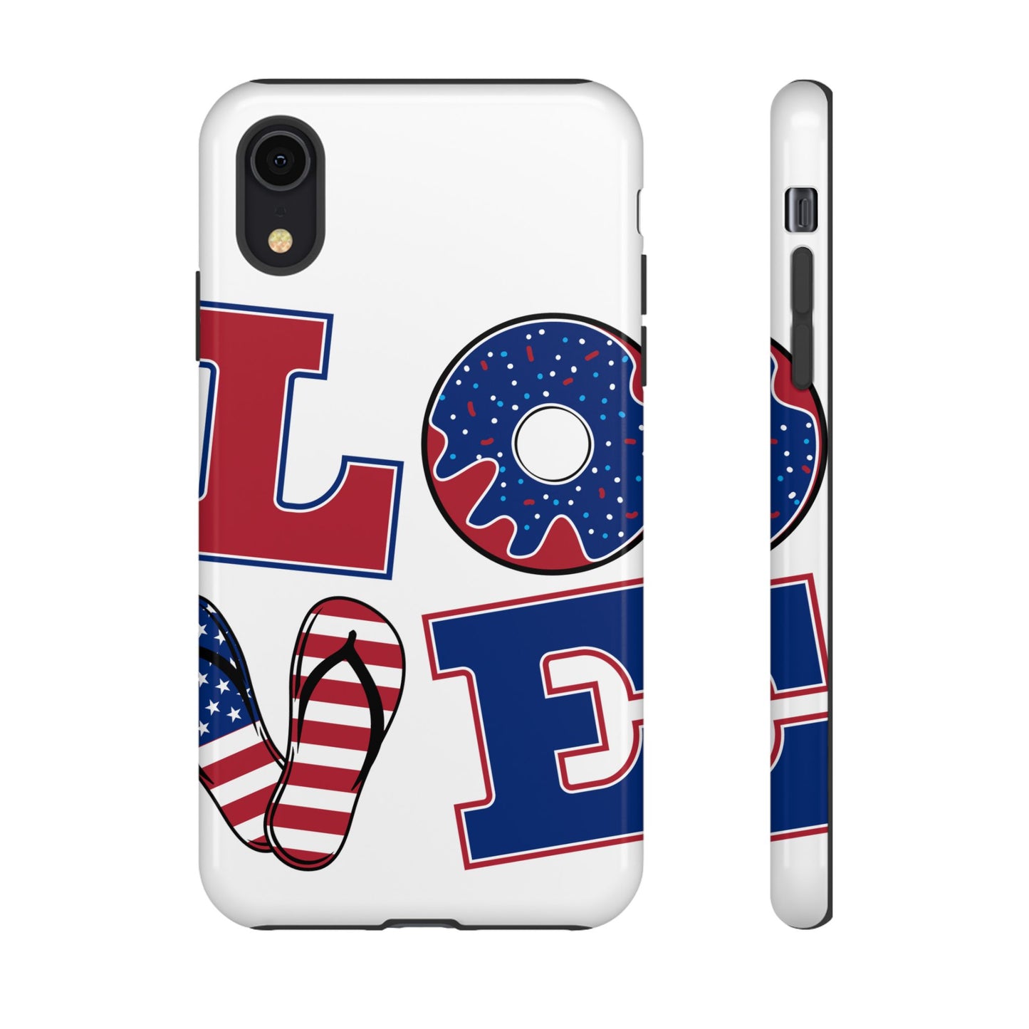 Patriotic "Love" Tough Case – American Flag Flip Flop & Donut Phone Cover