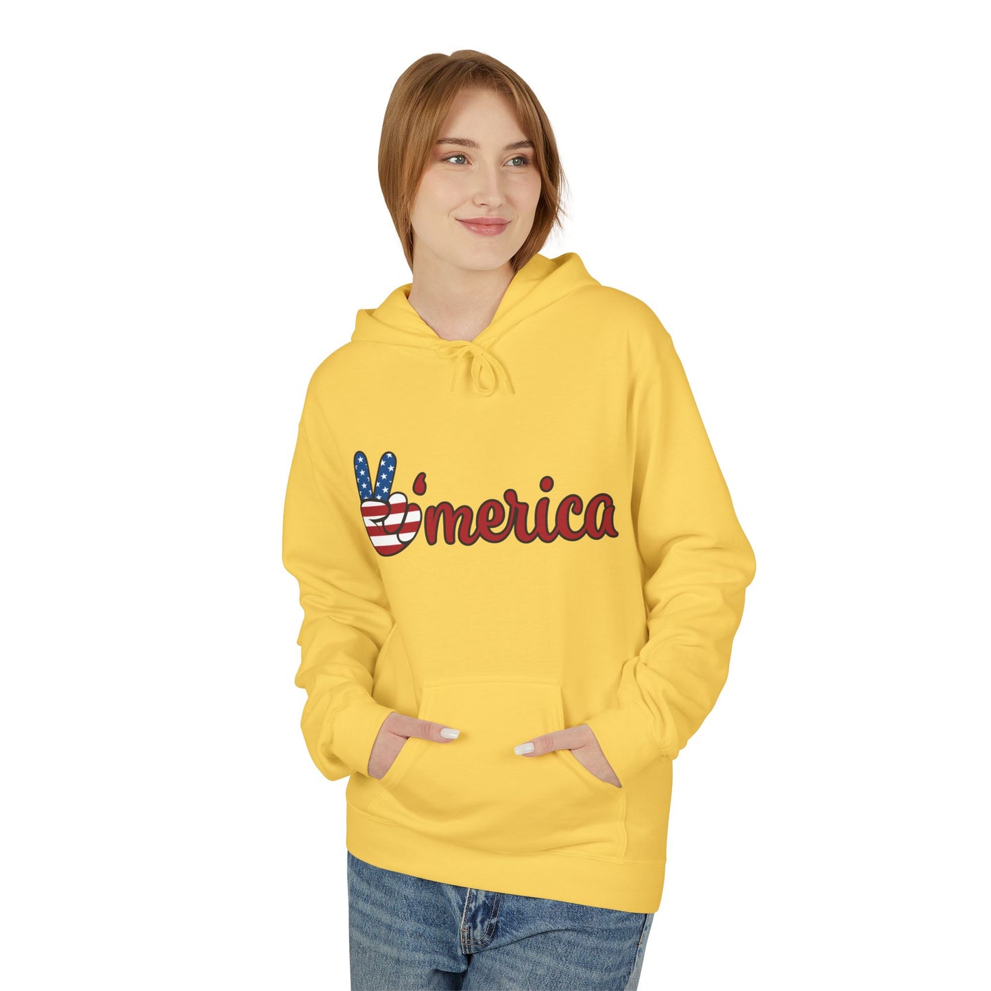 Patriotic 'Merica Peace Sign Hoodie — American Flag LOVE Back Graphic