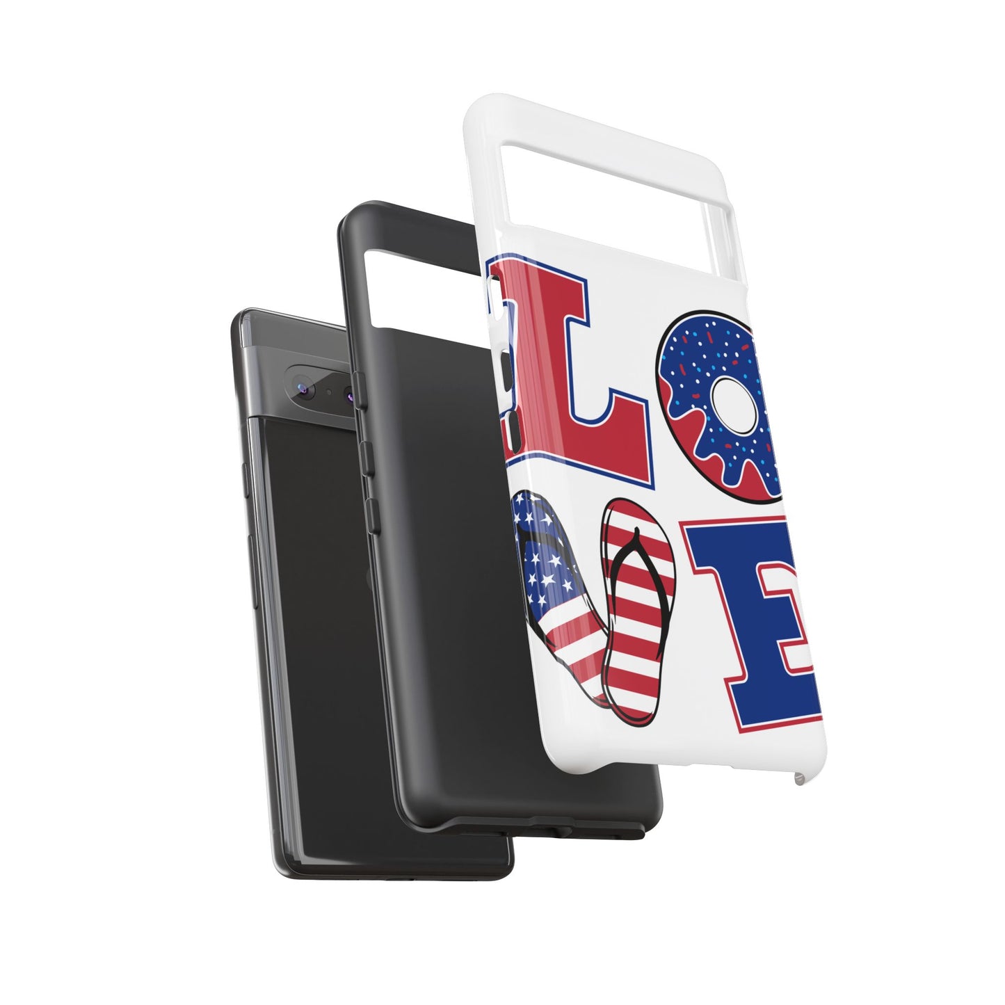 Patriotic "Love" Tough Case – American Flag Flip Flop & Donut Phone Cover