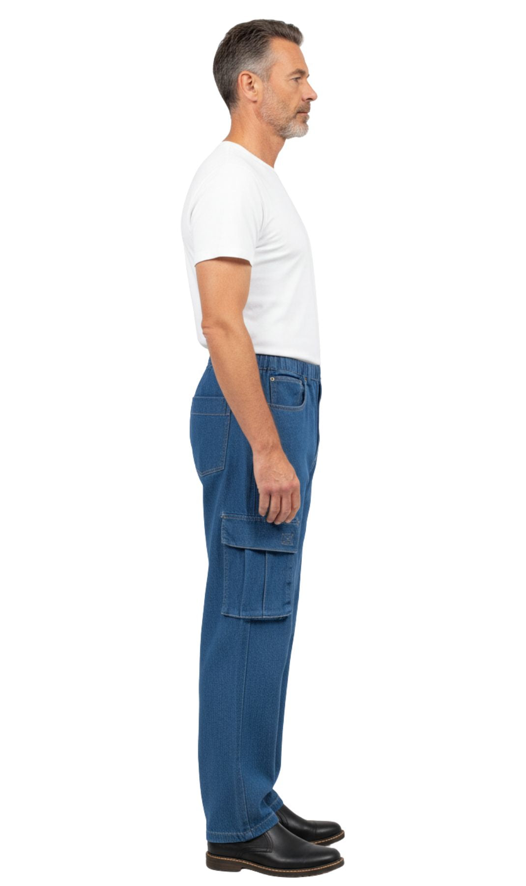 Men's Lightweight Double Cargo Pocket Pull-On Jeans – Cotton Blend Cargo Pants with Elastic Waist