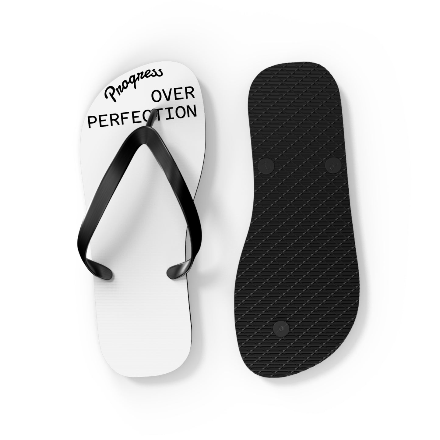 Flip Flops – “Progress Over Perfection” Beach Sandals – Inspirational Summer Footwear