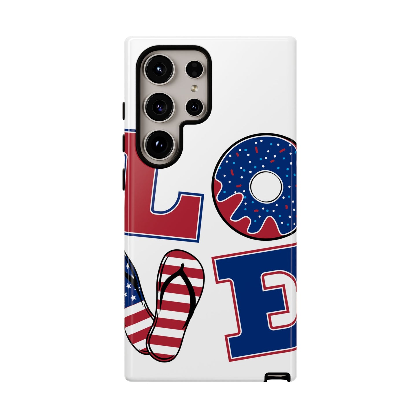 Patriotic "Love" Tough Case – American Flag Flip Flop & Donut Phone Cover