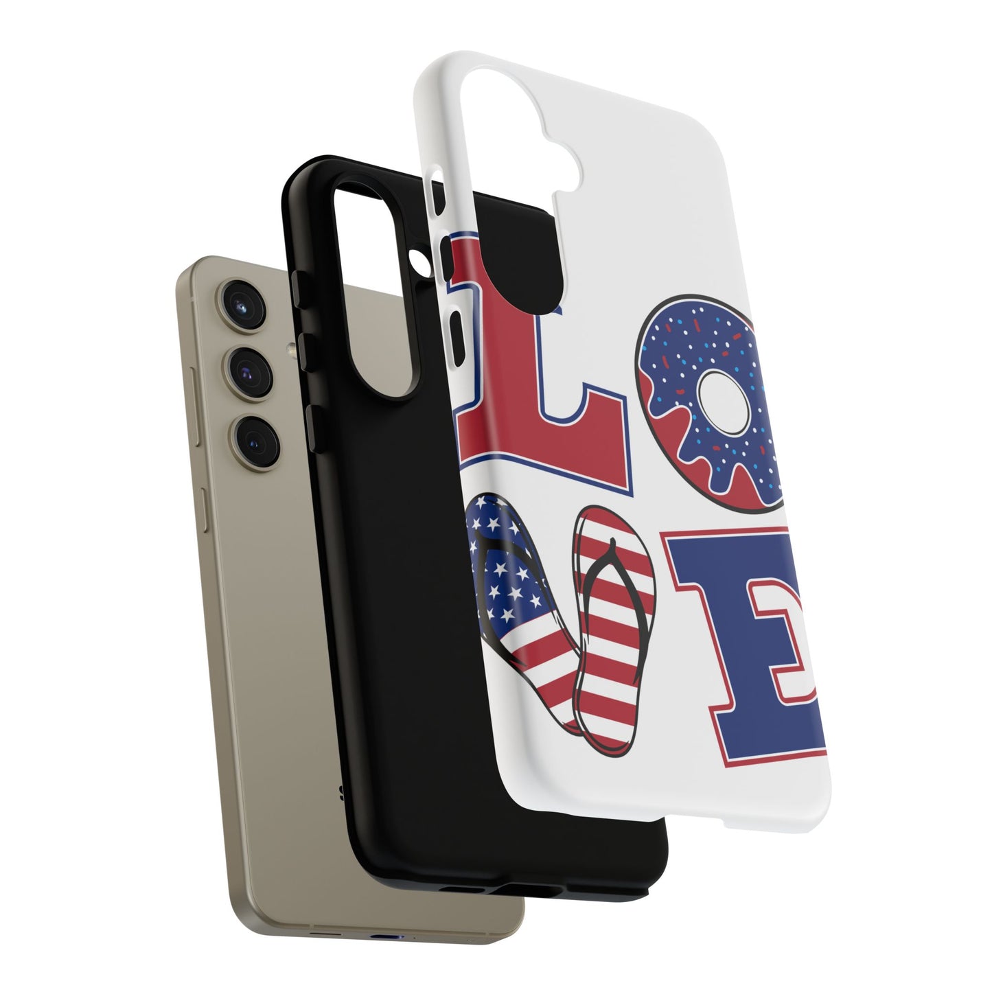 Patriotic "Love" Tough Case – American Flag Flip Flop & Donut Phone Cover