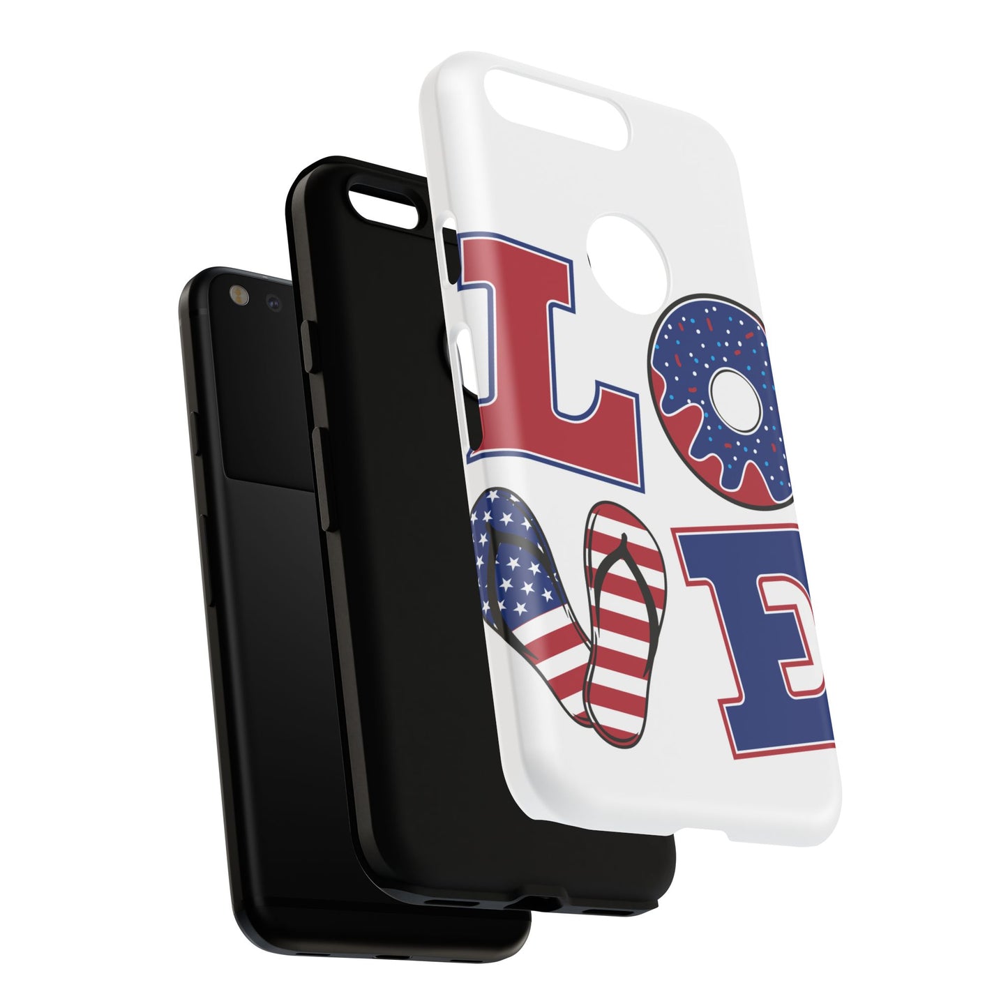 Patriotic "Love" Tough Case – American Flag Flip Flop & Donut Phone Cover