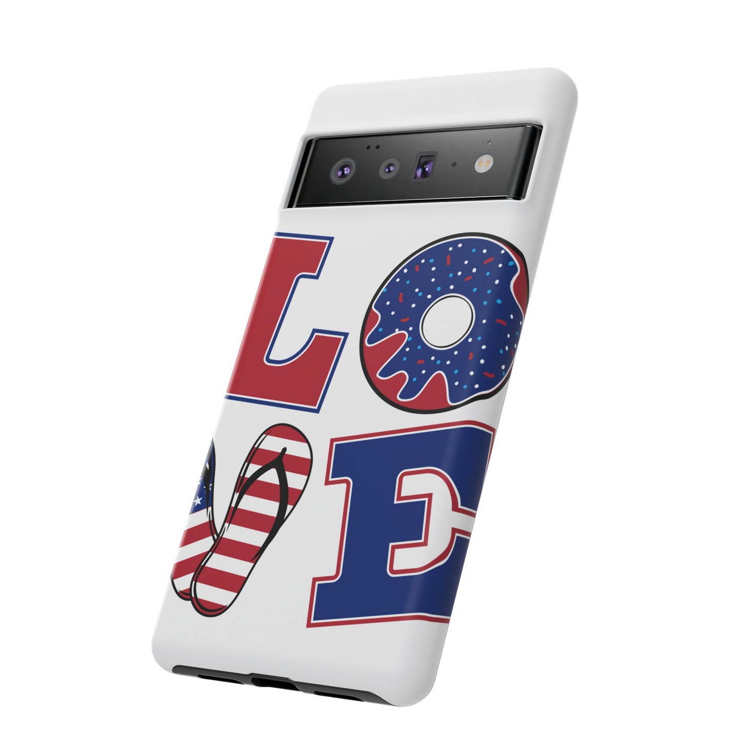 Patriotic "Love" Tough Case – American Flag Flip Flop & Donut Phone Cover