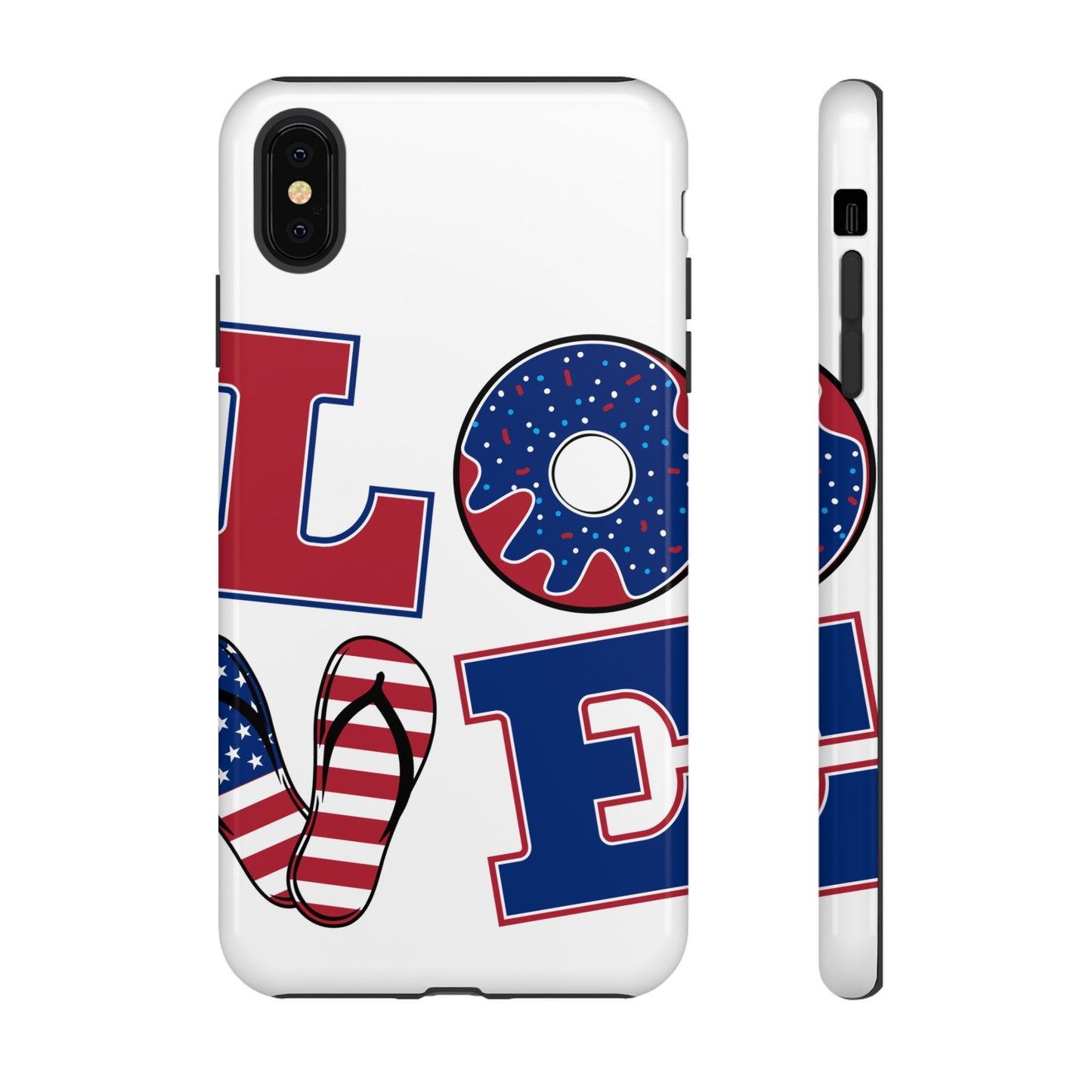 Patriotic "Love" Tough Case – American Flag Flip Flop & Donut Phone Cover