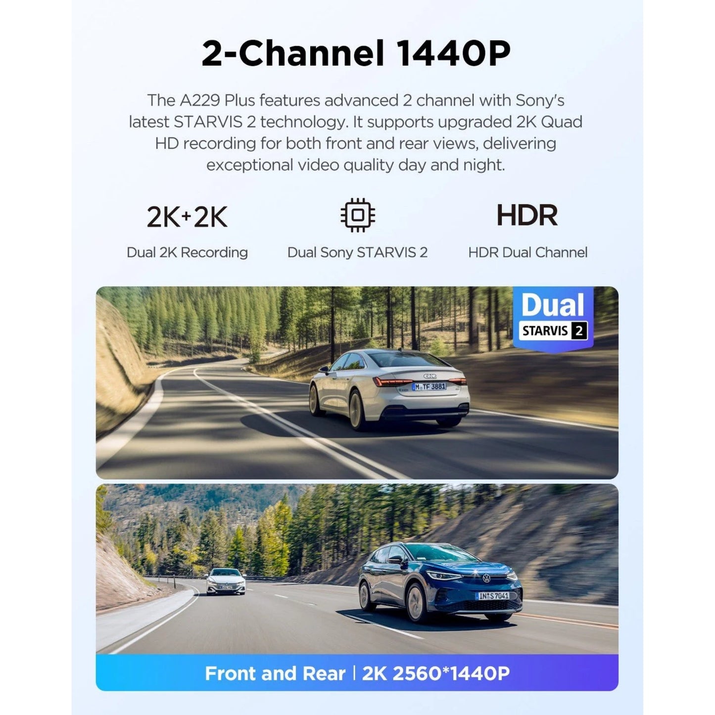 VIOFO A229 Plus 2-Channel 2K QHD Sony STARVIS 2 Dash Cam