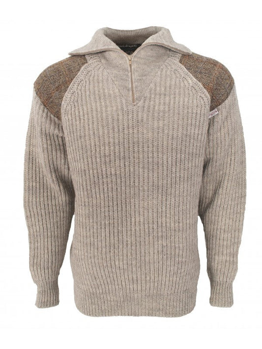 Crofter Chunky 1/4 Zip Neck Sweater - Harris Tweed Patches