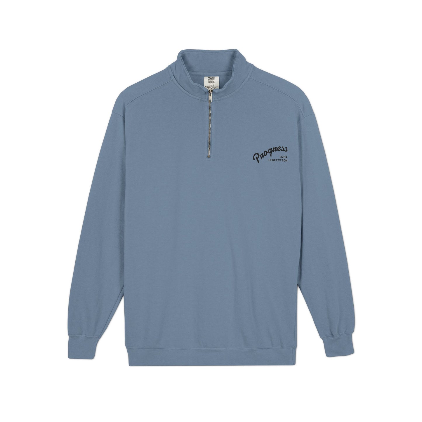 Quarter-Zip Sweatshirt — Minimal 'Progressively' Script Chest Logo