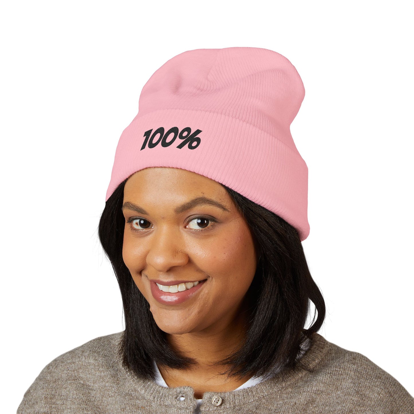 100% Embroidered Cuffed Beanie — Minimal Knit Winter Hat