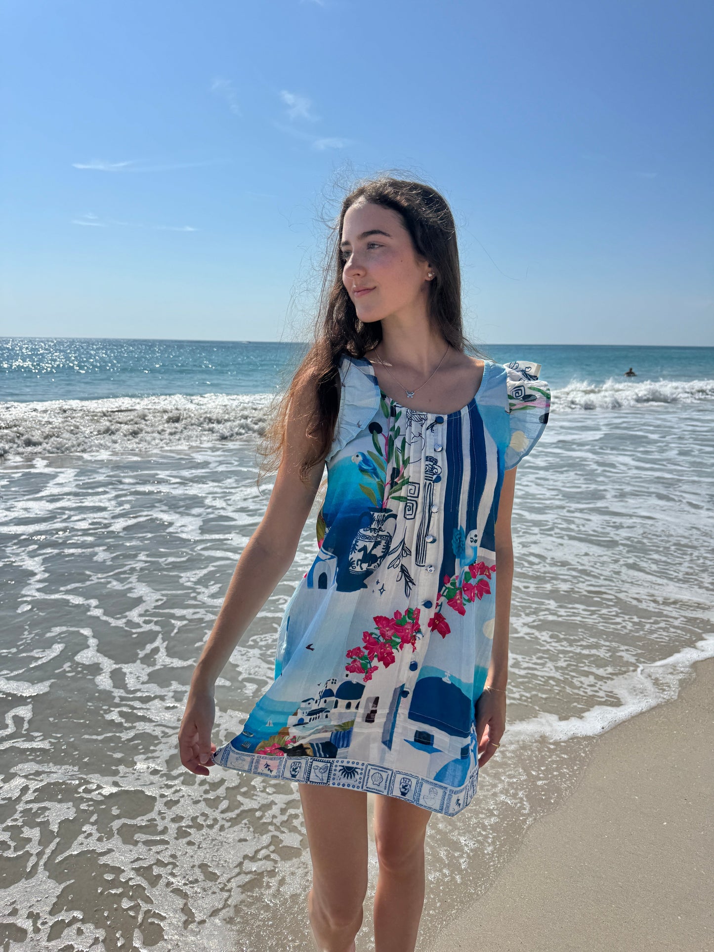 Ruffle Sleeve Pintuck Mini | Limited Edition | Santorini