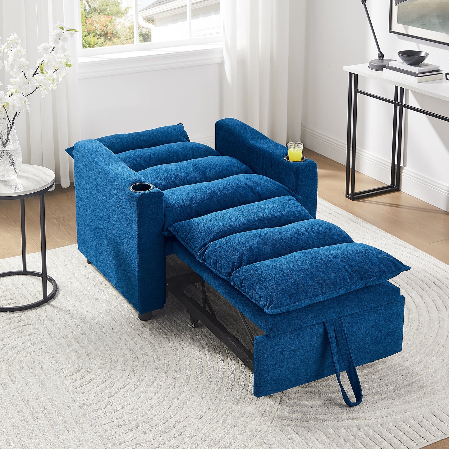 Sleeper Sofa Chair Bed, Convertible Sofa Chair 3-in-1, Adjustable Sleeper Chair Pullout Sofa Bed with Modern Velvet Fabric for Living Room Apartment Small Space, Blue
