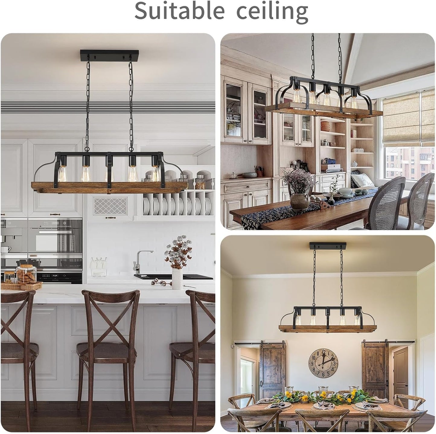 5-Light Metal Linear Chandelier Imitation Wood Grain