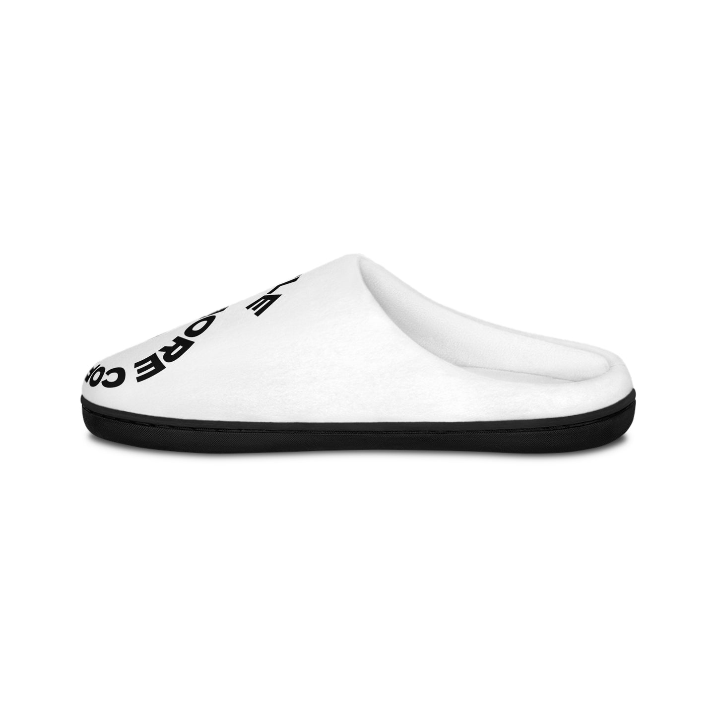 Men's Indoor Slippers — 'Less Hug, More Coffee' Minimalist Black & White Cozy Slides