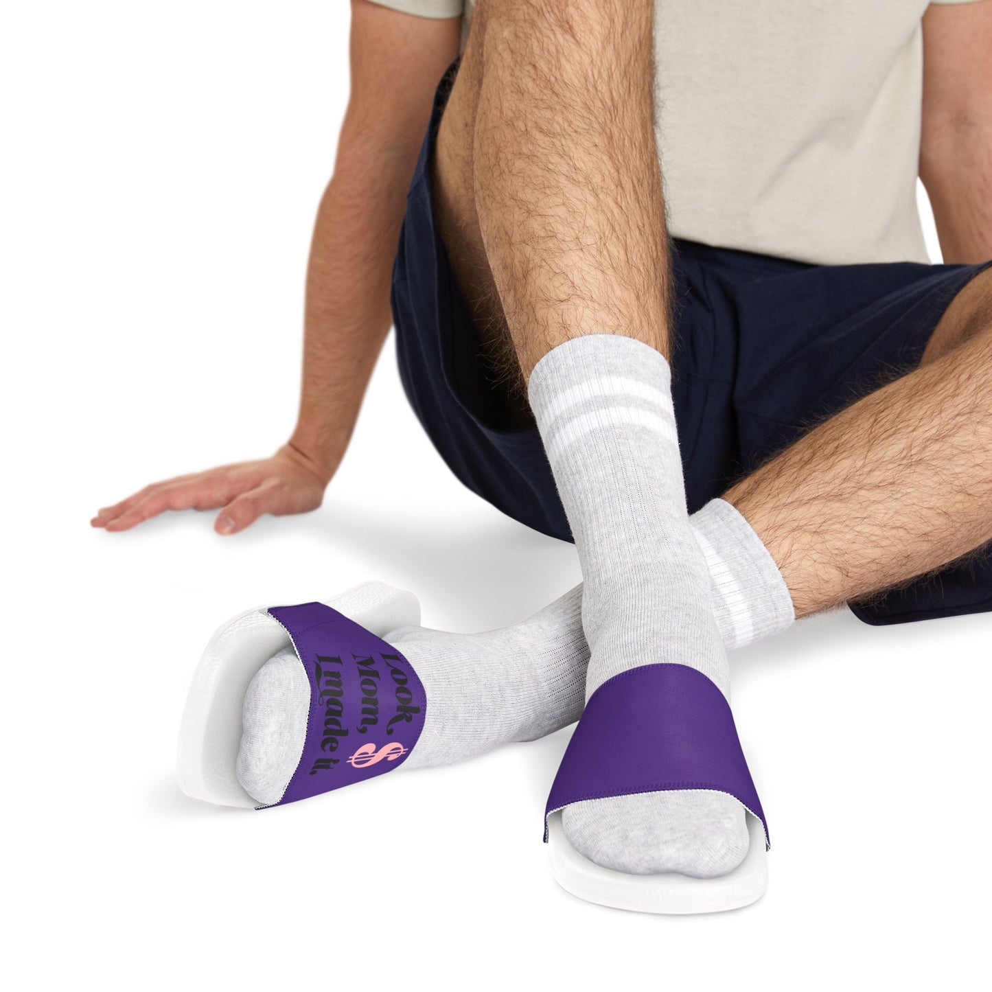 Men's Purple Slide Sandals — "Look Mom, I Made It" Removable Strap Slides