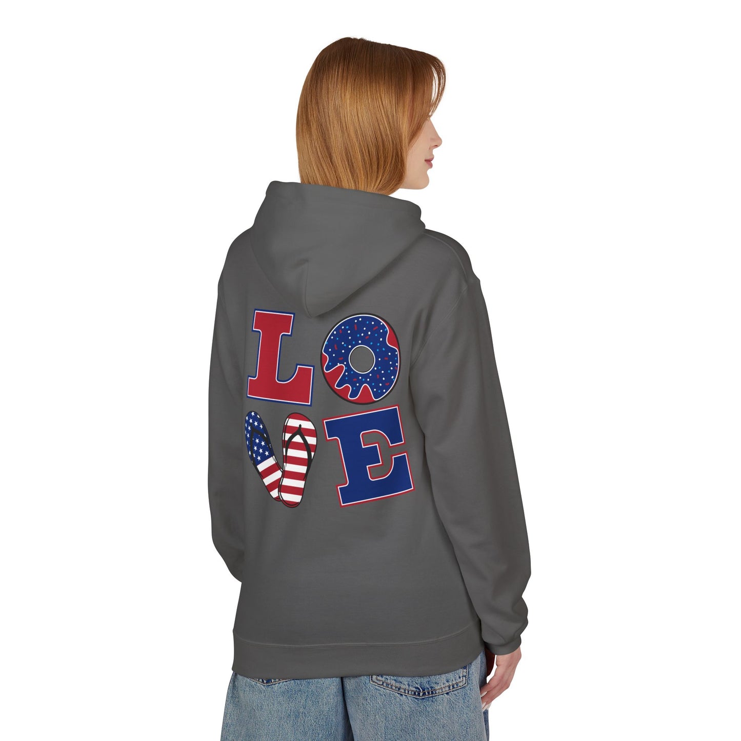 Patriotic 'Merica Peace Sign Hoodie — American Flag LOVE Back Graphic
