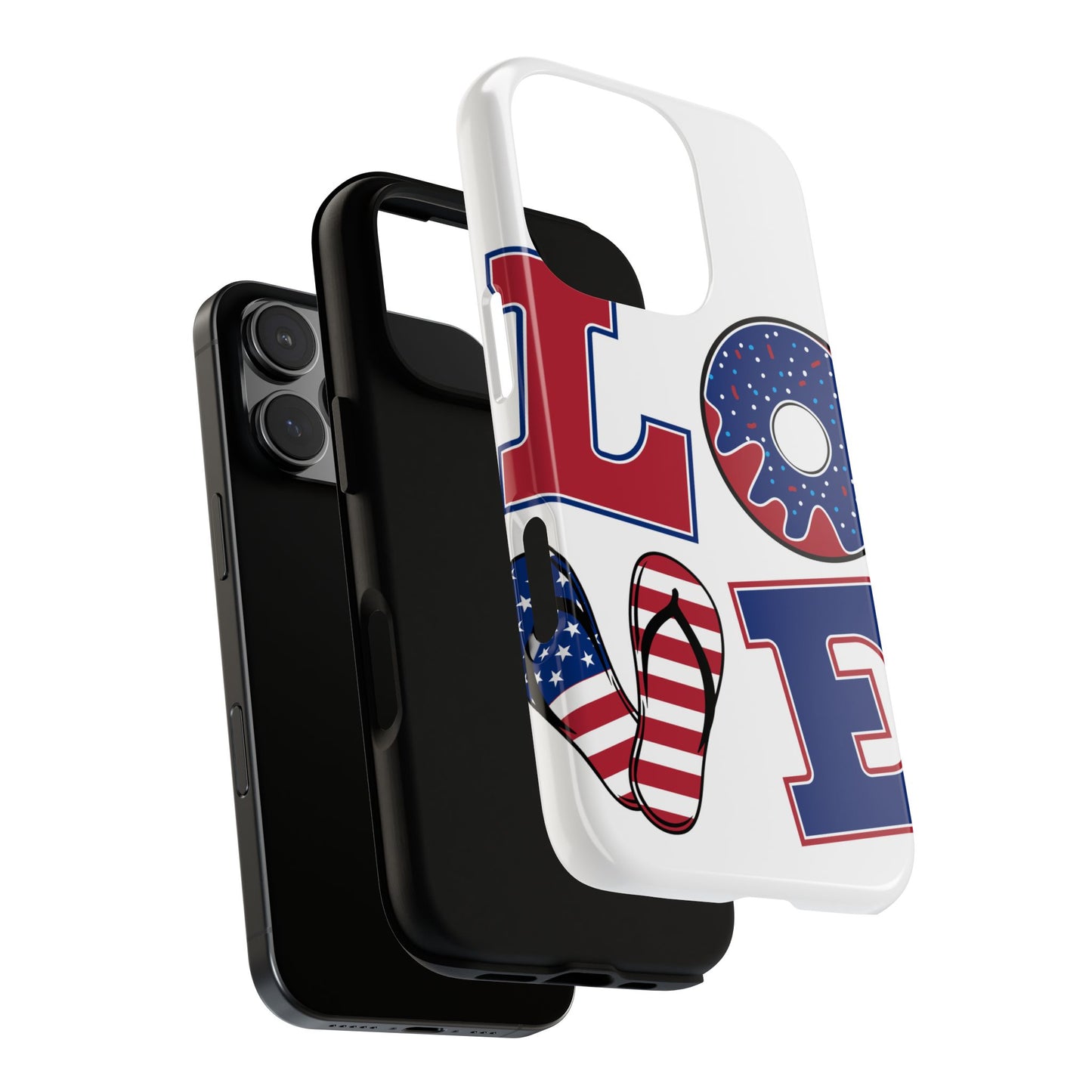 Patriotic "Love" Tough Case – American Flag Flip Flop & Donut Phone Cover
