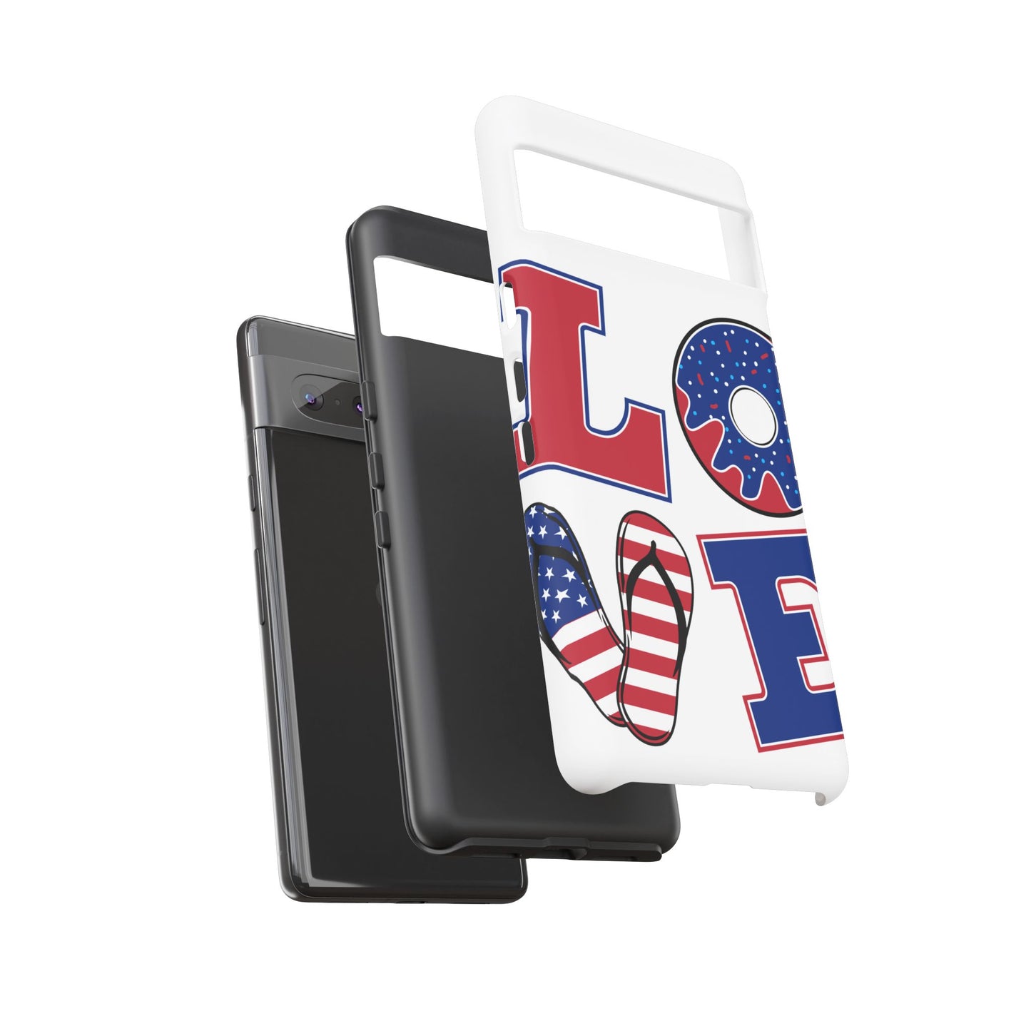 Patriotic "Love" Tough Case – American Flag Flip Flop & Donut Phone Cover