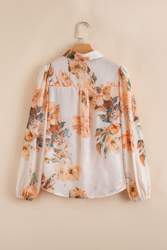 Floral Puff Sleeve Collared Shirt