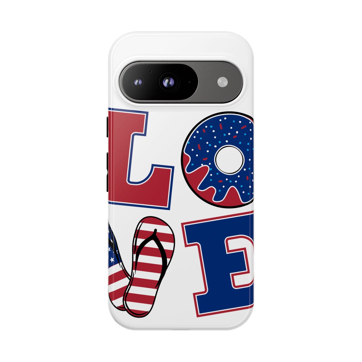 Patriotic "Love" Tough Case – American Flag Flip Flop & Donut Phone Cover