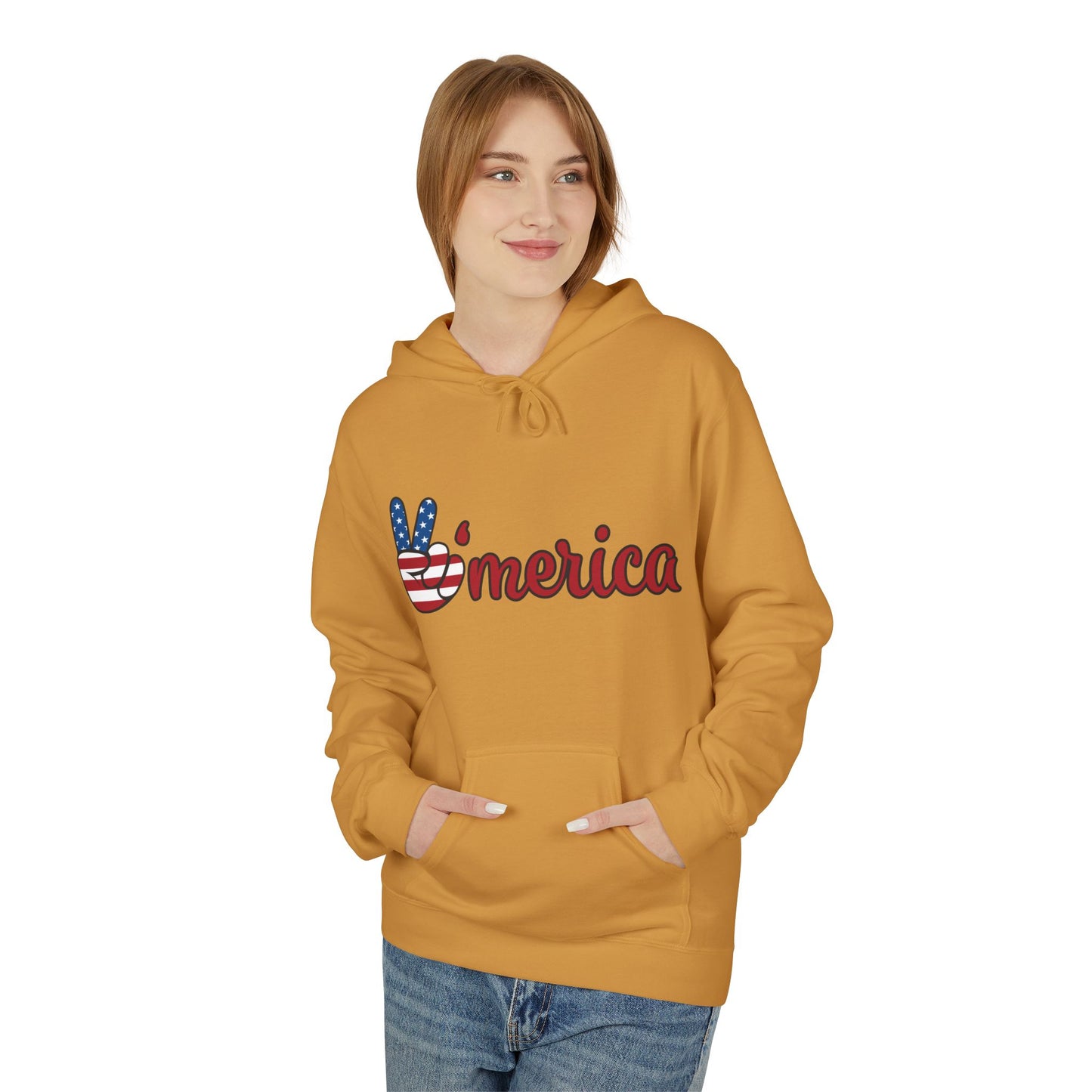 Patriotic 'Merica Peace Sign Hoodie — American Flag LOVE Back Graphic