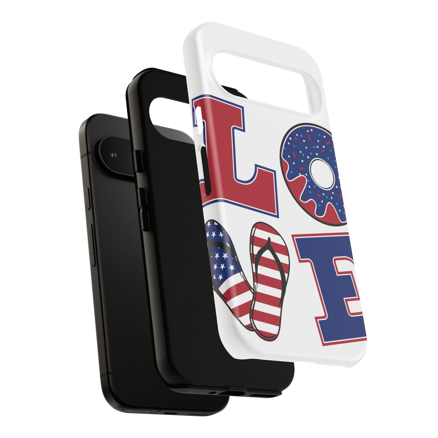 Patriotic "Love" Tough Case – American Flag Flip Flop & Donut Phone Cover