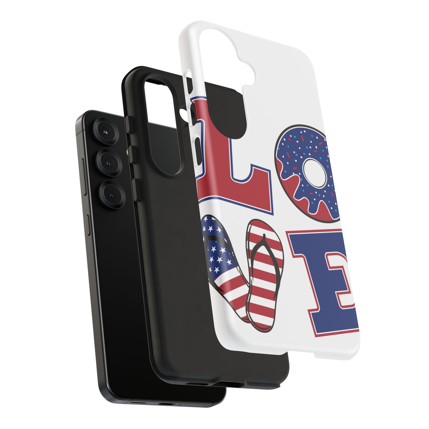 Patriotic "Love" Tough Case – American Flag Flip Flop & Donut Phone Cover