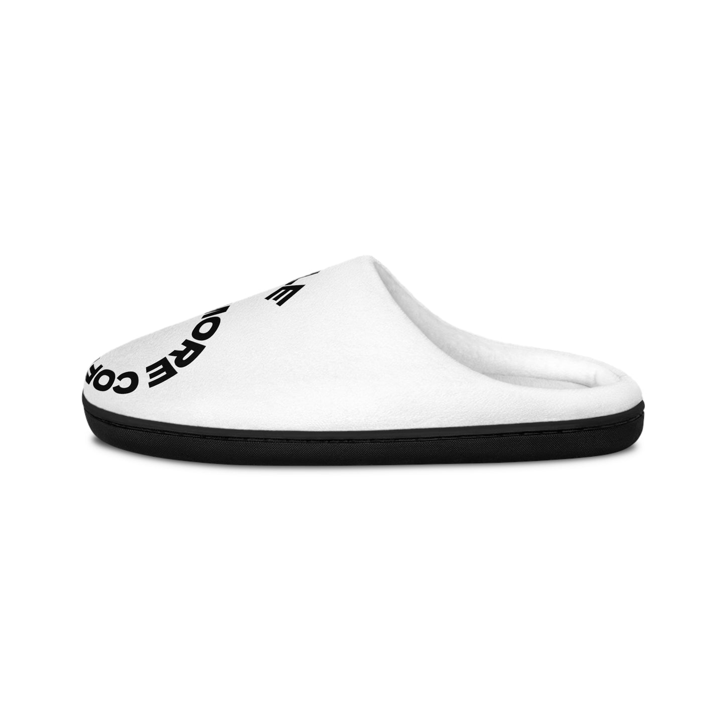 Men's Indoor Slippers — 'Less Hug, More Coffee' Minimalist Black & White Cozy Slides