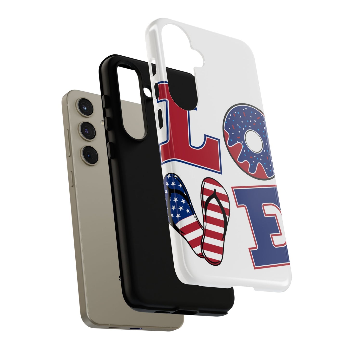 Patriotic "Love" Tough Case – American Flag Flip Flop & Donut Phone Cover