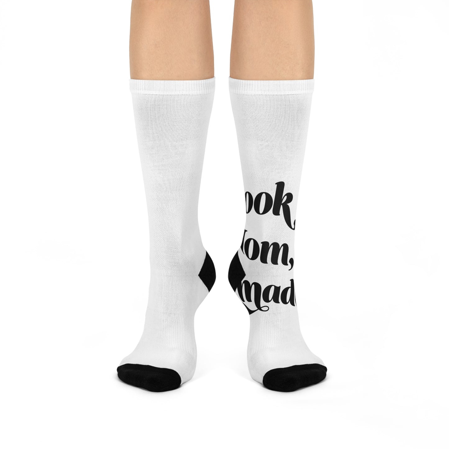 Cushioned Crew Socks — 'Cook, Mom, Made Me' Graphic Socks with Pink Dollar Accent