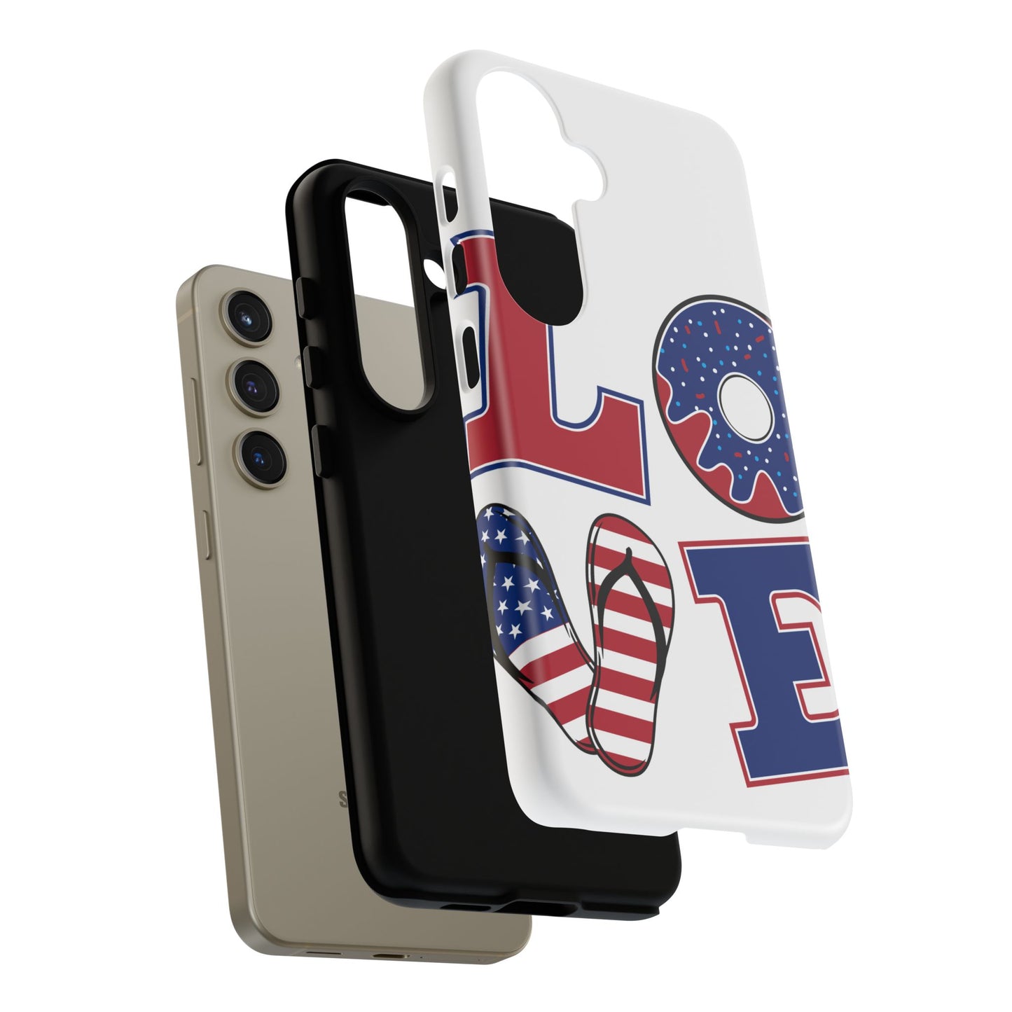 Patriotic "Love" Tough Case – American Flag Flip Flop & Donut Phone Cover