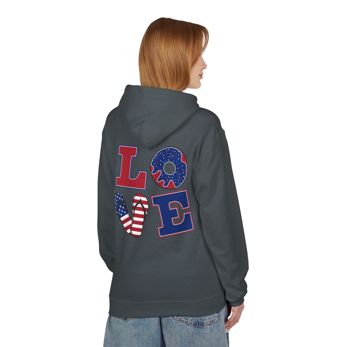 Patriotic 'Merica Peace Sign Hoodie — American Flag LOVE Back Graphic