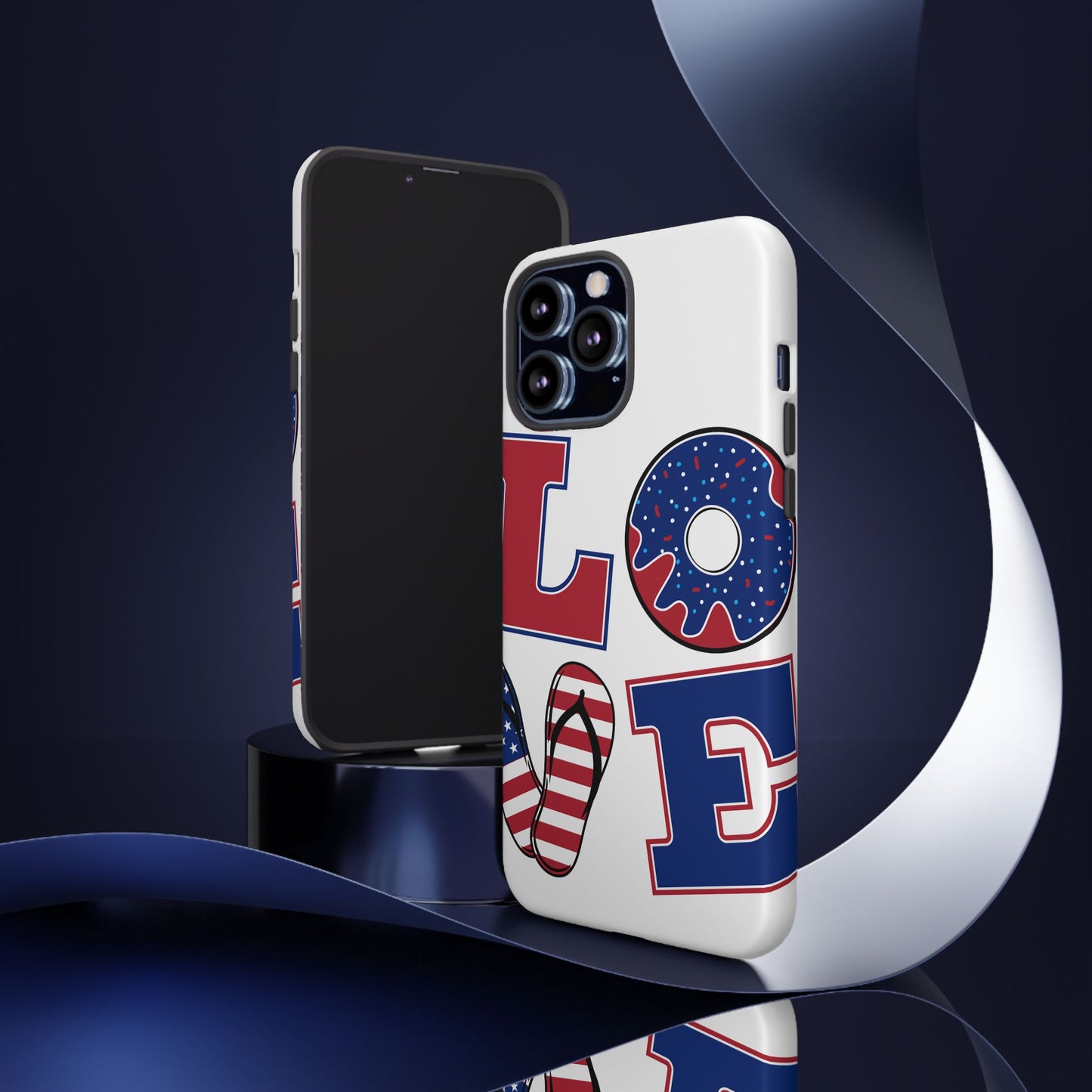 Patriotic "Love" Tough Case – American Flag Flip Flop & Donut Phone Cover