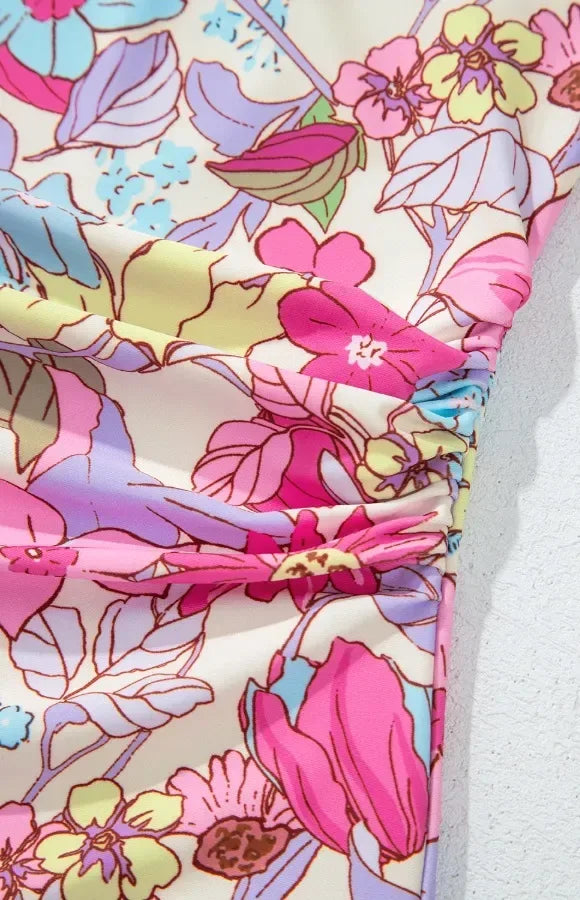 Floral Ruffle Trim Tummy Control One Piece Swimsuit