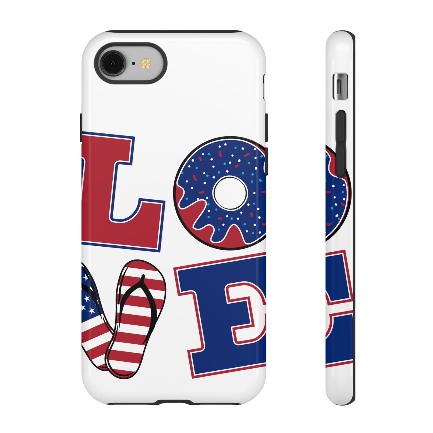 Patriotic "Love" Tough Case – American Flag Flip Flop & Donut Phone Cover