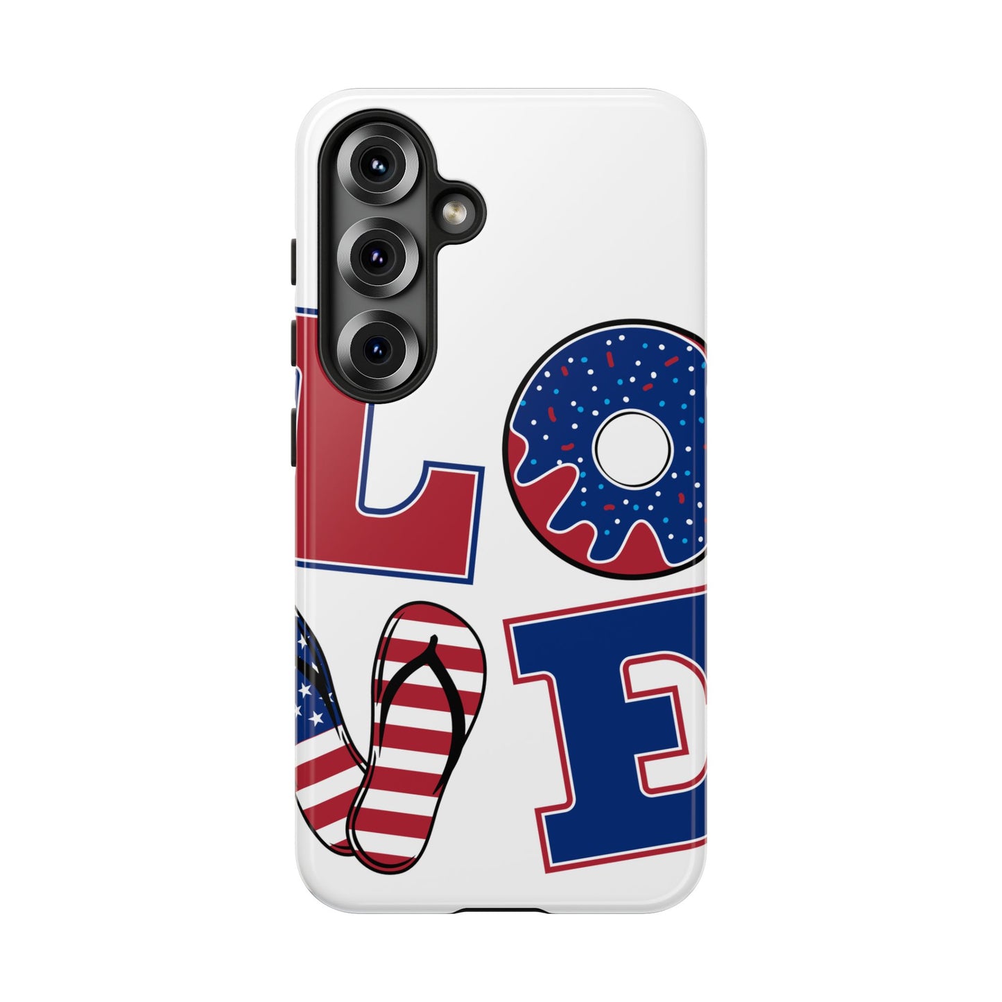 Patriotic "Love" Tough Case – American Flag Flip Flop & Donut Phone Cover