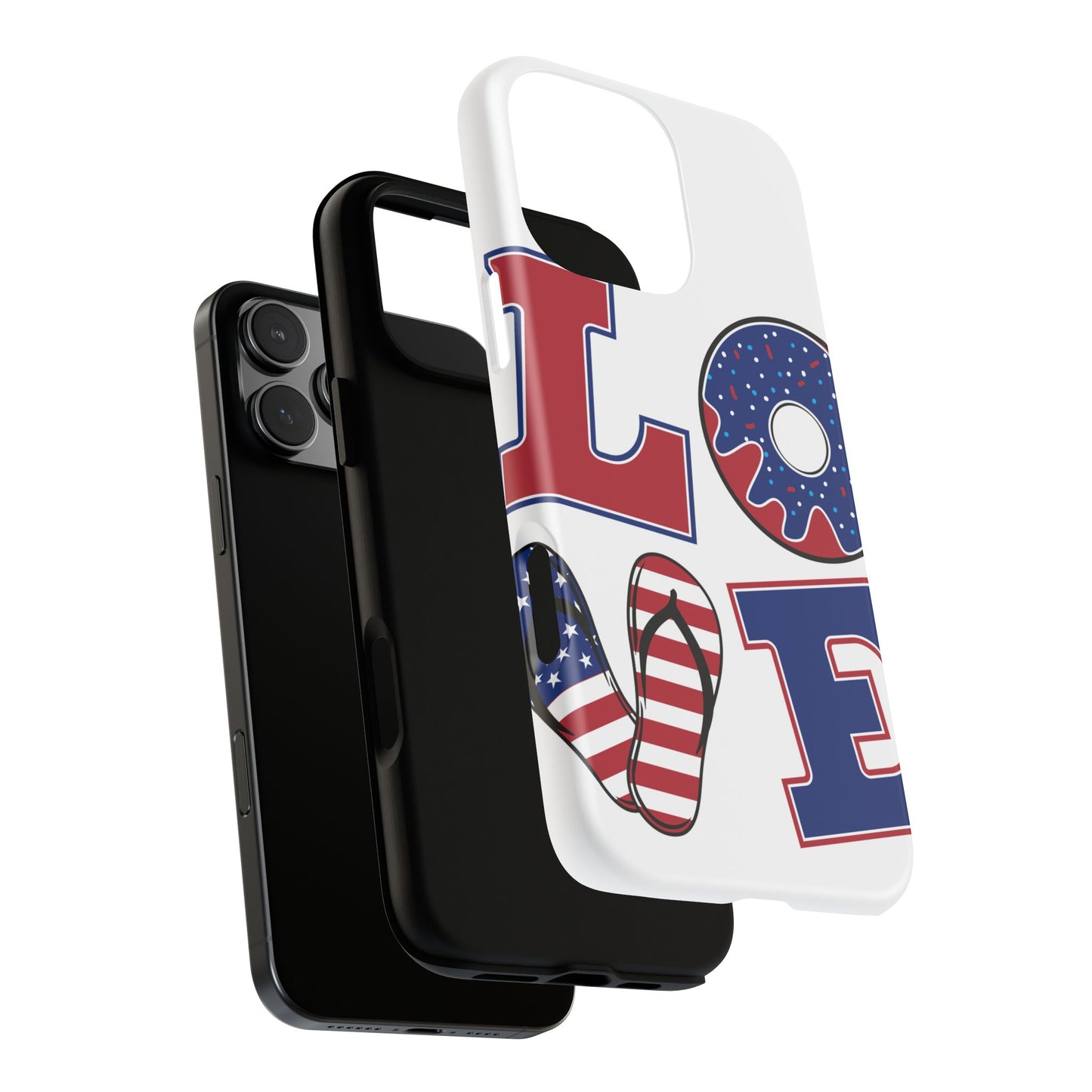 Patriotic "Love" Tough Case – American Flag Flip Flop & Donut Phone Cover