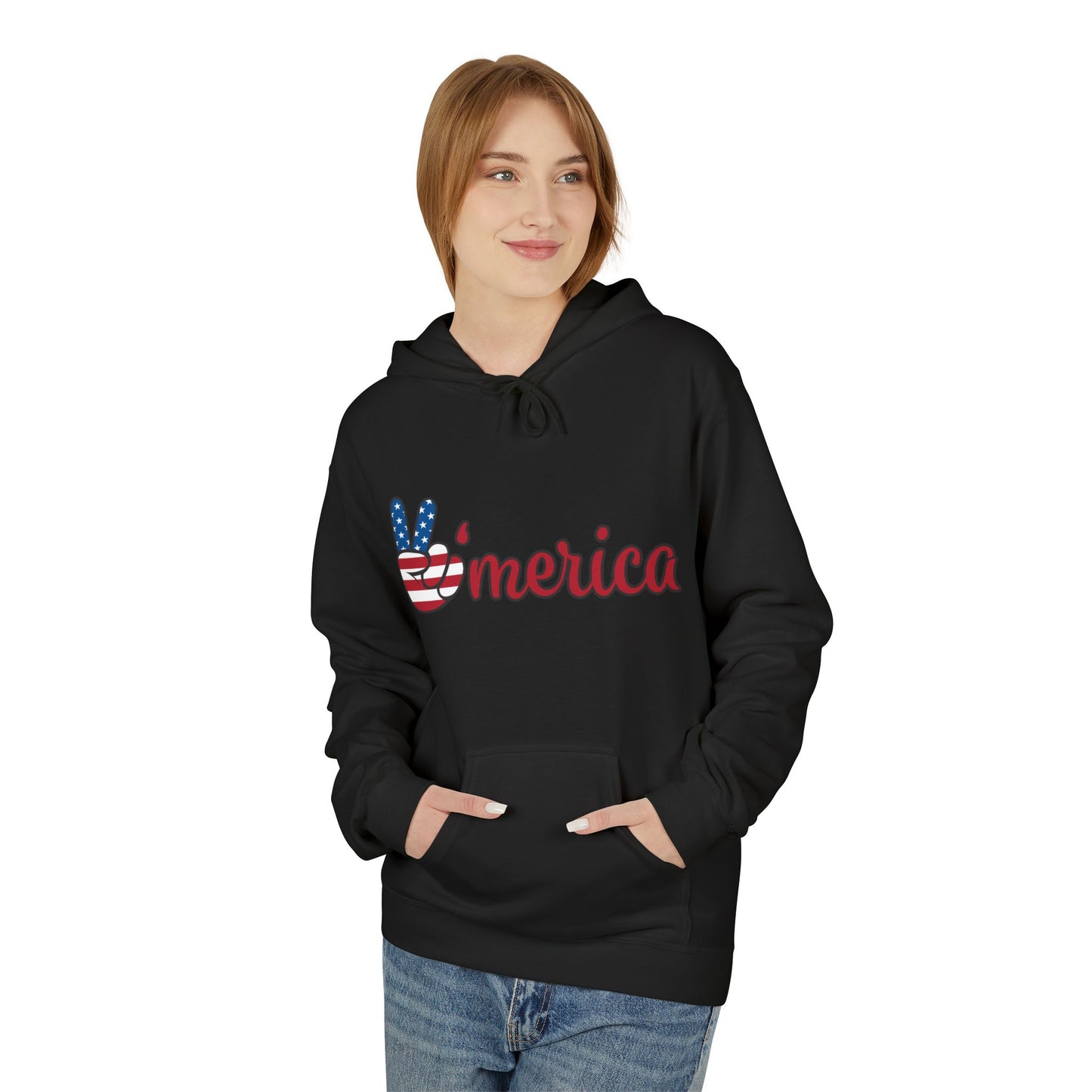 Patriotic 'Merica Peace Sign Hoodie — American Flag LOVE Back Graphic