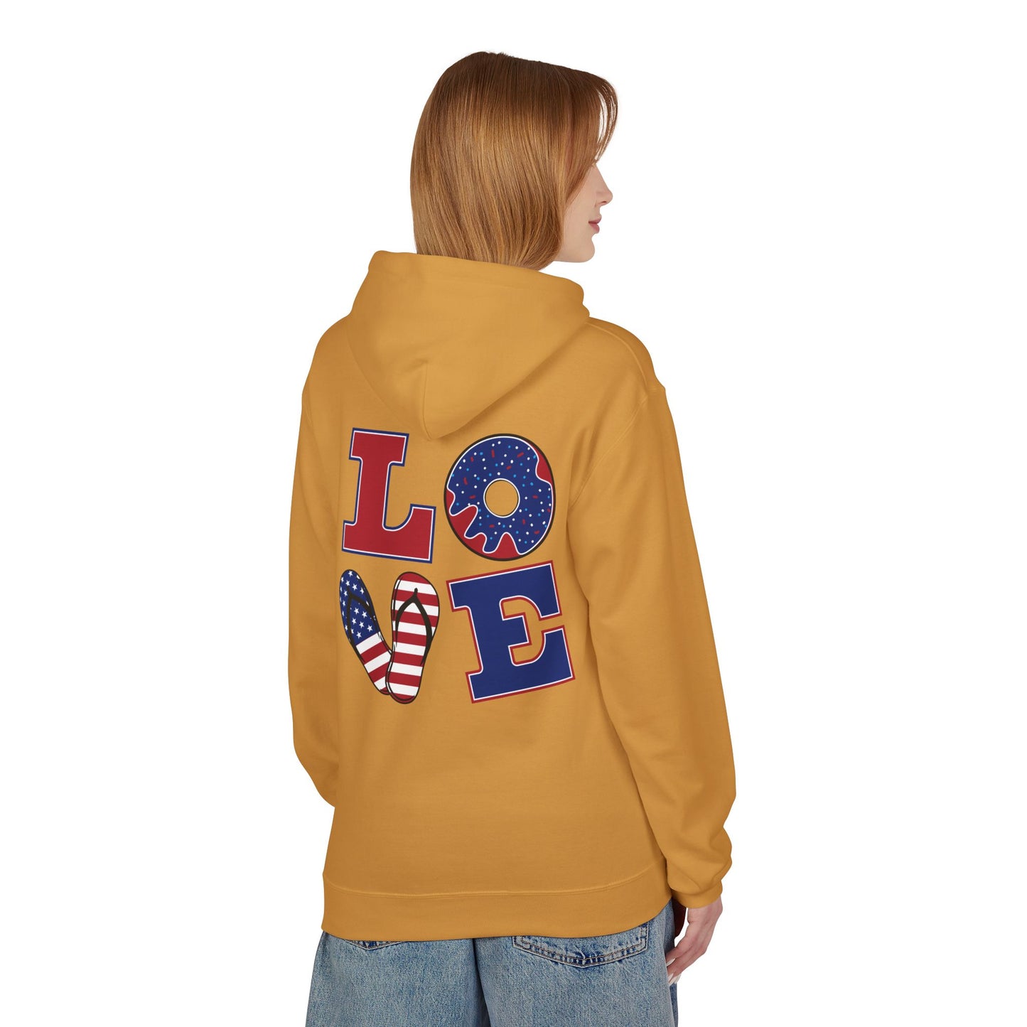 Patriotic 'Merica Peace Sign Hoodie — American Flag LOVE Back Graphic