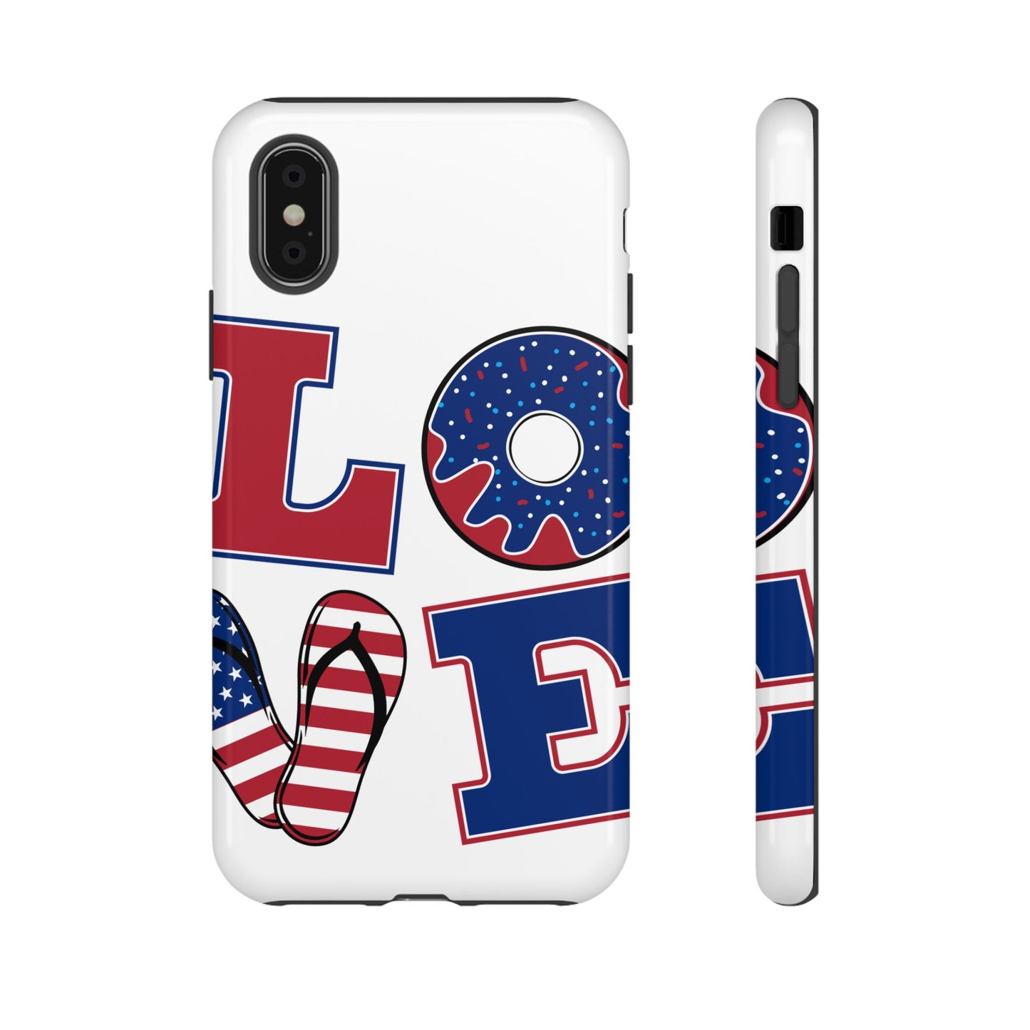 Patriotic "Love" Tough Case – American Flag Flip Flop & Donut Phone Cover